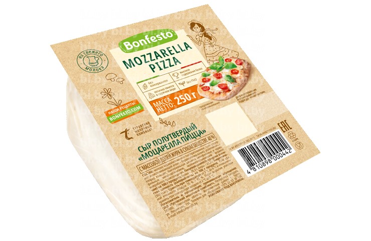 Полутвёрдый сыр Mozzarella Pizza Bonfesto 250 г.